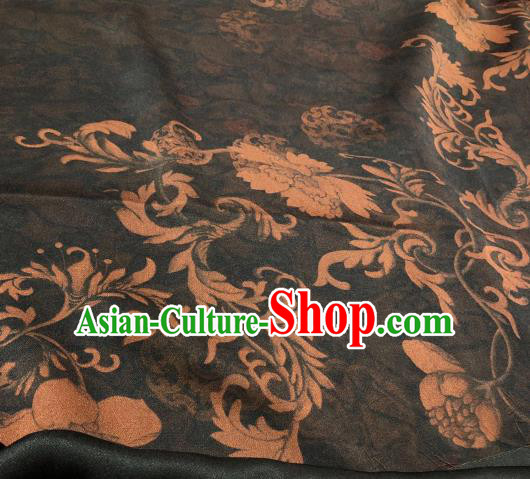 Asian Chinese Traditional Pattern Design Deep Grey Gambiered Guangdong Gauze Fabric Silk Material Asian Chinese Traditional Pattern Design Deep Grey Gambiered Guangdong Gauze Fabric Silk Material