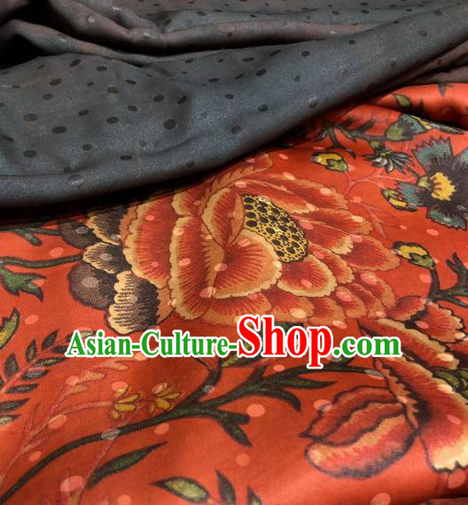 Asian Chinese Traditional Flowers Pattern Design Red Gambiered Guangdong Gauze Fabric Silk Material Asian Chinese Traditional Flowers Pattern Design Red Gambiered Guangdong Gauze Fabric Silk Material