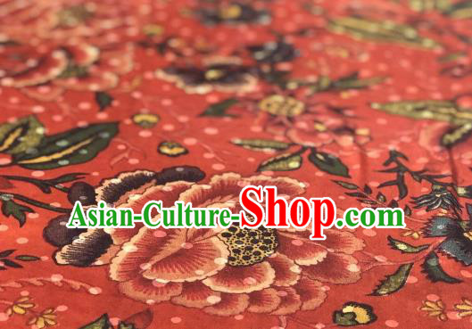 Asian Chinese Traditional Flowers Pattern Design Red Gambiered Guangdong Gauze Fabric Silk Material Asian Chinese Traditional Flowers Pattern Design Red Gambiered Guangdong Gauze Fabric Silk Material