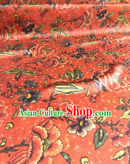 Asian Chinese Traditional Flowers Pattern Design Red Gambiered Guangdong Gauze Fabric Silk Material Asian Chinese Traditional Flowers Pattern Design Red Gambiered Guangdong Gauze Fabric Silk Material