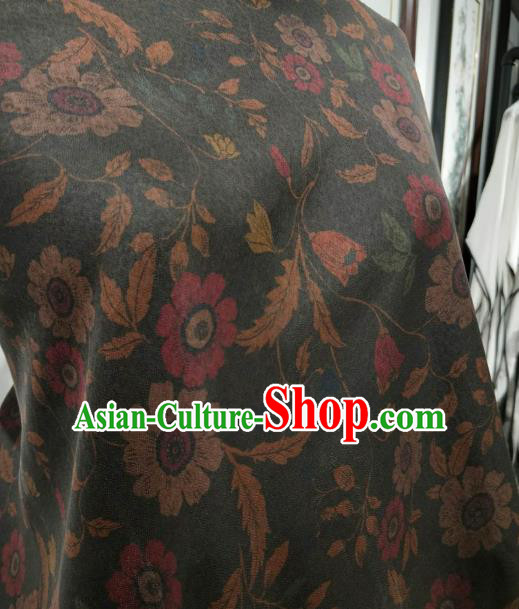 Asian Chinese Traditional Flowers Pattern Design Deep Grey Gambiered Guangdong Gauze Fabric Silk Material Asian Chinese Traditional Flowers Pattern Design Deep Grey Gambiered Guangdong Gauze Fabric Silk Material