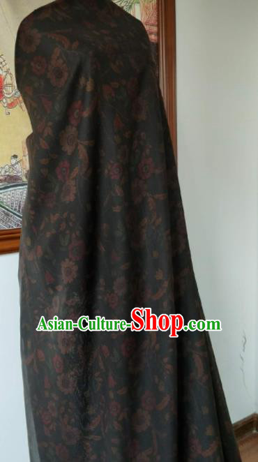 Asian Chinese Traditional Flowers Pattern Design Deep Grey Gambiered Guangdong Gauze Fabric Silk Material Asian Chinese Traditional Flowers Pattern Design Deep Grey Gambiered Guangdong Gauze Fabric Silk Material