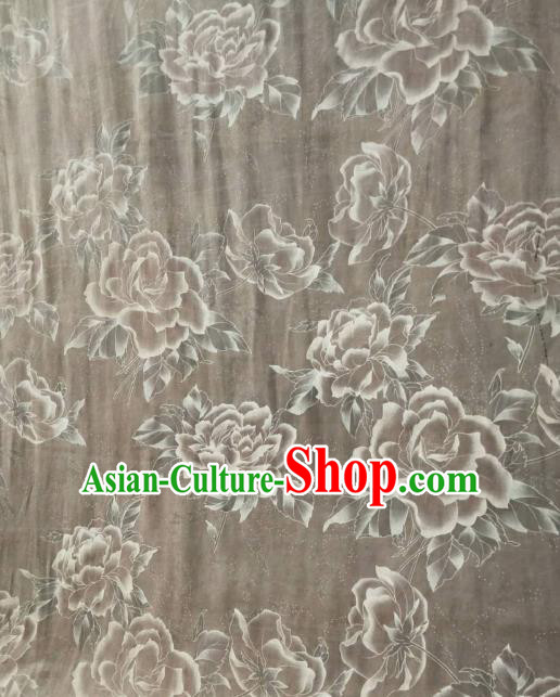 Asian Chinese Traditional Peony Pattern Design Light Brown Gambiered Guangdong Gauze Fabric Silk Material Asian Chinese Traditional Peony Pattern Design Light Brown Gambiered Guangdong Gauze Fabric Silk Material