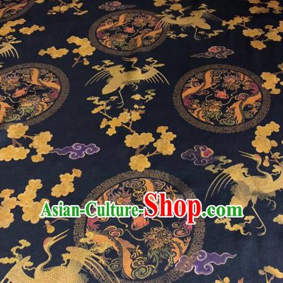 Asian Chinese Classical Crane Plum Pattern Design Black Gambiered Guangdong Gauze Fabric Traditional Silk Material
