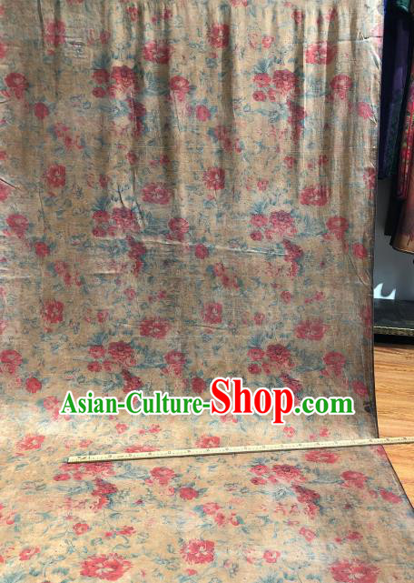 Asian Chinese Classical Peony Pattern Design Ginger Gambiered Guangdong Gauze Fabric Traditional Silk Material Asian Chinese Classical Peony Pattern Design Ginger Gambiered Guangdong Gauze Fabric Traditional Silk Material
