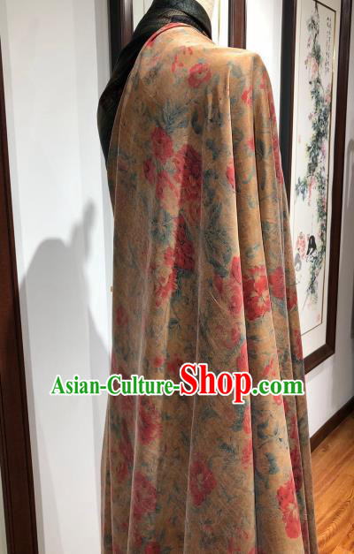 Asian Chinese Classical Peony Pattern Design Ginger Gambiered Guangdong Gauze Fabric Traditional Silk Material Asian Chinese Classical Peony Pattern Design Ginger Gambiered Guangdong Gauze Fabric Traditional Silk Material