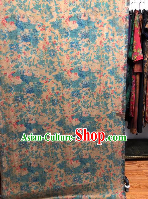 Asian Chinese Classical Flowers Pattern Design Ginger Gambiered Guangdong Gauze Fabric Traditional Silk Material Asian Chinese Classical Flowers Pattern Design Ginger Gambiered Guangdong Gauze Fabric Traditional Silk Material