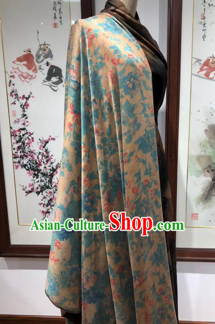 Asian Chinese Classical Flowers Pattern Design Ginger Gambiered Guangdong Gauze Fabric Traditional Silk Material Asian Chinese Classical Flowers Pattern Design Ginger Gambiered Guangdong Gauze Fabric Traditional Silk Material