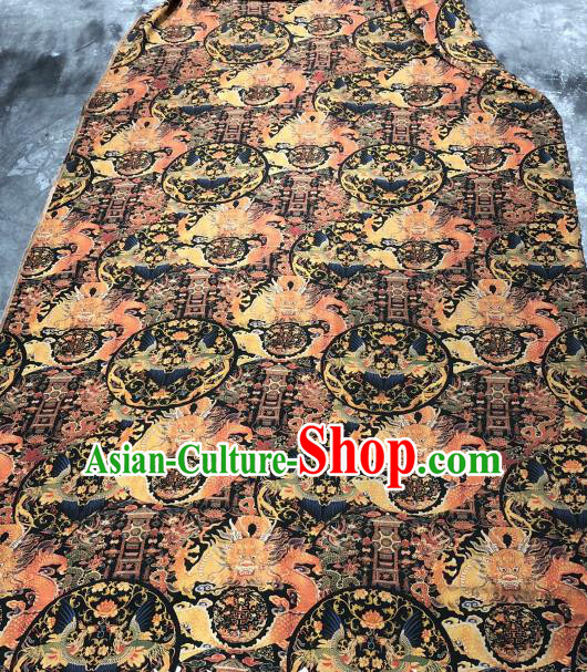 Asian Chinese Classical Dragons Pattern Design Black Gambiered Guangdong Gauze Fabric Traditional Silk Material Asian Chinese Classical Dragons Pattern Design Black Gambiered Guangdong Gauze Fabric Traditional Silk Material