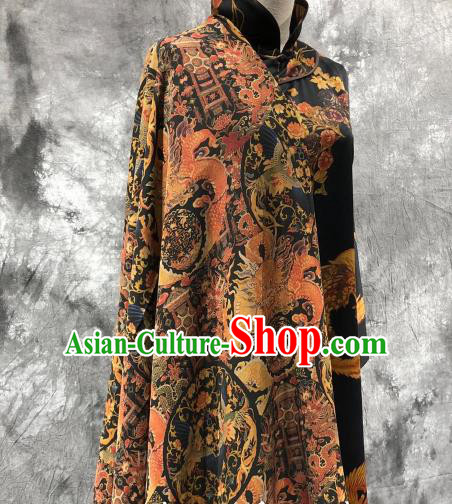 Asian Chinese Classical Dragons Pattern Design Black Gambiered Guangdong Gauze Fabric Traditional Silk Material Asian Chinese Classical Dragons Pattern Design Black Gambiered Guangdong Gauze Fabric Traditional Silk Material