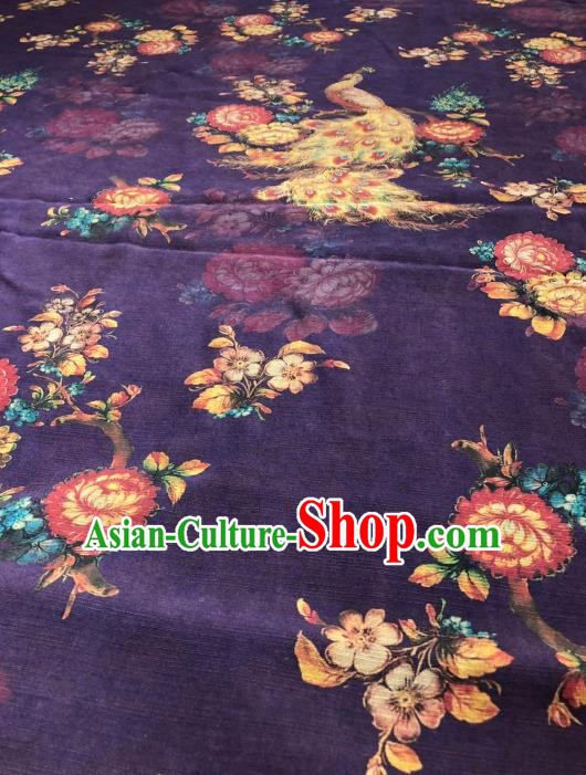 Asian Chinese Classical Peacock Pattern Design Purple Gambiered Guangdong Gauze Fabric Traditional Silk Material Asian Chinese Classical Peacock Pattern Design Purple Gambiered Guangdong Gauze Fabric Traditional Silk Material