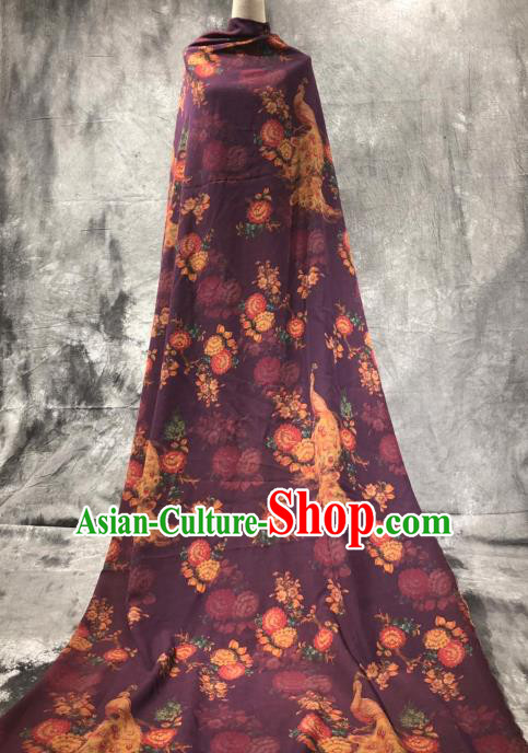 Asian Chinese Classical Peacock Pattern Design Purple Gambiered Guangdong Gauze Fabric Traditional Silk Material Asian Chinese Classical Peacock Pattern Design Purple Gambiered Guangdong Gauze Fabric Traditional Silk Material