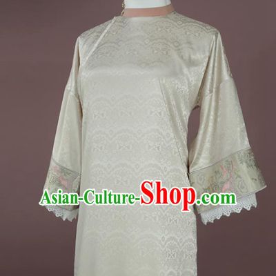 Chinese Traditional Beige Cheongsam Costume Republic of China Mandarin Qipao Dress for Women