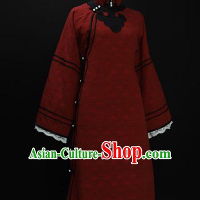Chinese Traditional Dark Red Cheongsam Costume Republic of China Mandarin Qipao Dress for Women