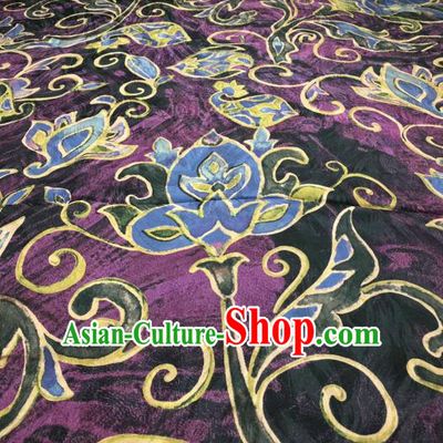 Asian Chinese Classical Flowers Pattern Design Purple Gambiered Guangdong Gauze Fabric Traditional Silk Material