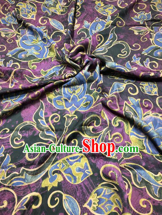 Asian Chinese Classical Flowers Pattern Design Purple Gambiered Guangdong Gauze Fabric Traditional Silk Material Asian Chinese Classical Flowers Pattern Design Purple Gambiered Guangdong Gauze Fabric Traditional Silk Material
