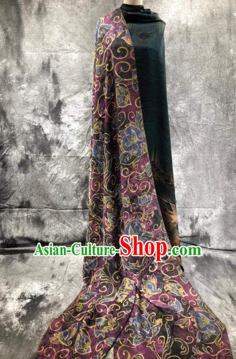 Asian Chinese Classical Flowers Pattern Design Purple Gambiered Guangdong Gauze Fabric Traditional Silk Material Asian Chinese Classical Flowers Pattern Design Purple Gambiered Guangdong Gauze Fabric Traditional Silk Material