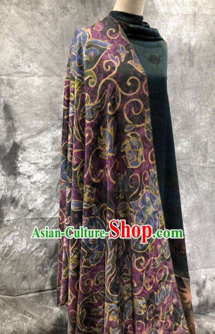 Asian Chinese Classical Flowers Pattern Design Purple Gambiered Guangdong Gauze Fabric Traditional Silk Material Asian Chinese Classical Flowers Pattern Design Purple Gambiered Guangdong Gauze Fabric Traditional Silk Material
