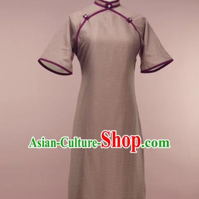 Chinese Traditional Khaki Cheongsam Costume Republic of China Mandarin Qipao Dress for Women