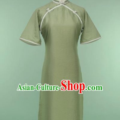 Chinese Traditional Olive Green Cheongsam Costume Republic of China Mandarin Qipao Dress for Women