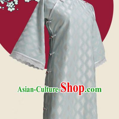 Chinese Traditional Light Blue Silk Cheongsam Costume Republic of China Mandarin Qipao Dress for Women