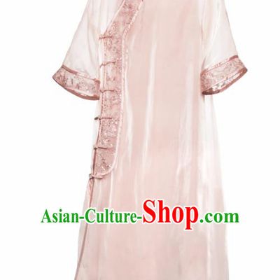 Chinese Traditional Light Pink Cheongsam Costume Republic of China Mandarin Qipao Dress for Women