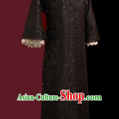 Chinese Traditional Black Cheongsam Costume Republic of China Mandarin Qipao Dress for Women