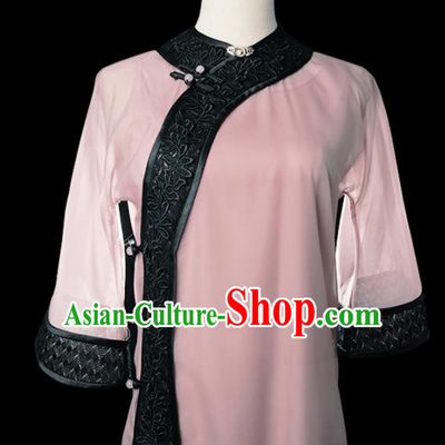 Chinese Traditional Deep Pink Cheongsam Costume Republic of China Mandarin Qipao Dress for Women