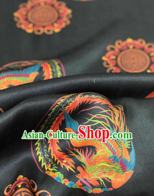 Asian Chinese Traditional Phoenix Pattern Design Black Gambiered Guangdong Gauze Fabric Silk Material Asian Chinese Traditional Phoenix Pattern Design Black Gambiered Guangdong Gauze Fabric Silk Material