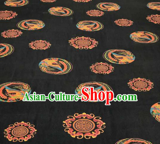 Asian Chinese Traditional Phoenix Pattern Design Black Gambiered Guangdong Gauze Fabric Silk Material Asian Chinese Traditional Phoenix Pattern Design Black Gambiered Guangdong Gauze Fabric Silk Material