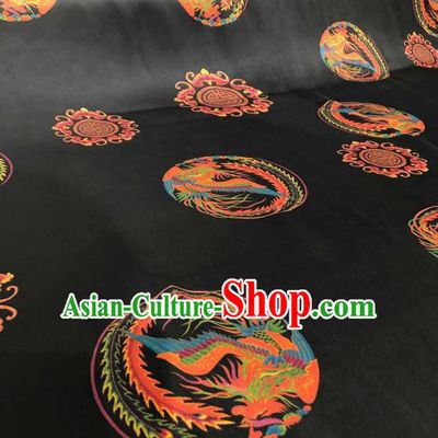 Asian Chinese Traditional Phoenix Pattern Design Black Gambiered Guangdong Gauze Fabric Silk Material