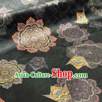 Asian Chinese Traditional Lotus Pattern Design Black Gambiered Guangdong Gauze Fabric Silk Material