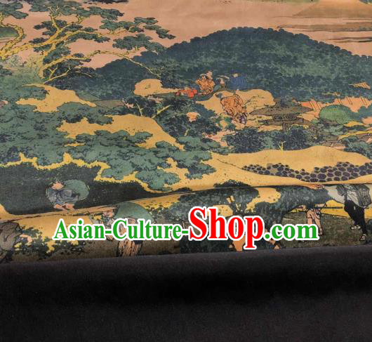 Asian Chinese Traditional Pine Pattern Design Ginger Gambiered Guangdong Gauze Fabric Silk Material Asian Chinese Traditional Pine Pattern Design Ginger Gambiered Guangdong Gauze Fabric Silk Material