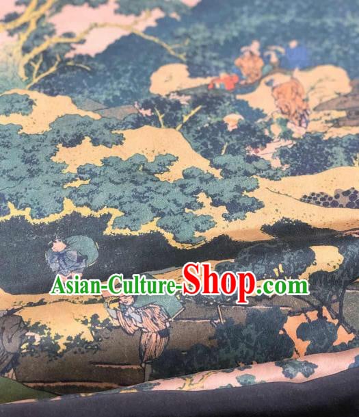 Asian Chinese Traditional Pine Pattern Design Ginger Gambiered Guangdong Gauze Fabric Silk Material Asian Chinese Traditional Pine Pattern Design Ginger Gambiered Guangdong Gauze Fabric Silk Material
