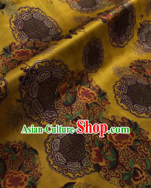 Asian Chinese Traditional Peony Pattern Design Yellow Gambiered Guangdong Gauze Fabric Silk Material Asian Chinese Traditional Peony Pattern Design Yellow Gambiered Guangdong Gauze Fabric Silk Material
