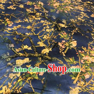 Asian Chinese Traditional Begonia Pattern Design Deep Blue Gambiered Guangdong Gauze Fabric Silk Material