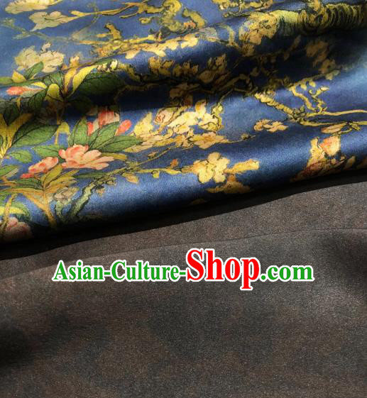 Asian Chinese Traditional Begonia Pattern Design Deep Blue Gambiered Guangdong Gauze Fabric Silk Material Asian Chinese Traditional Begonia Pattern Design Deep Blue Gambiered Guangdong Gauze Fabric Silk Material