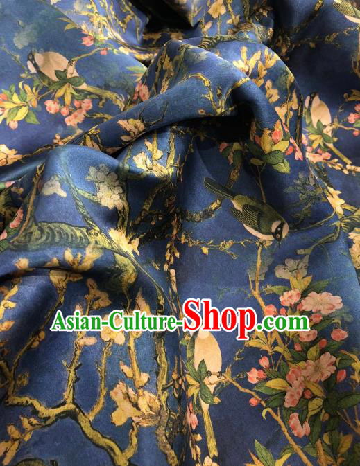 Asian Chinese Traditional Begonia Pattern Design Deep Blue Gambiered Guangdong Gauze Fabric Silk Material Asian Chinese Traditional Begonia Pattern Design Deep Blue Gambiered Guangdong Gauze Fabric Silk Material