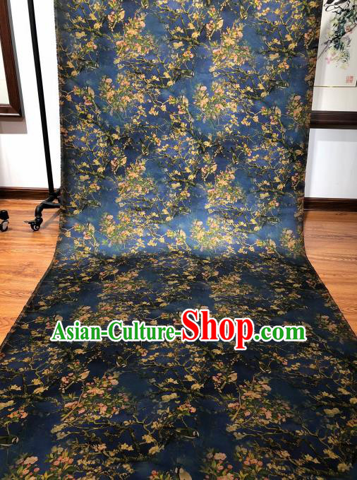 Asian Chinese Traditional Begonia Pattern Design Deep Blue Gambiered Guangdong Gauze Fabric Silk Material Asian Chinese Traditional Begonia Pattern Design Deep Blue Gambiered Guangdong Gauze Fabric Silk Material