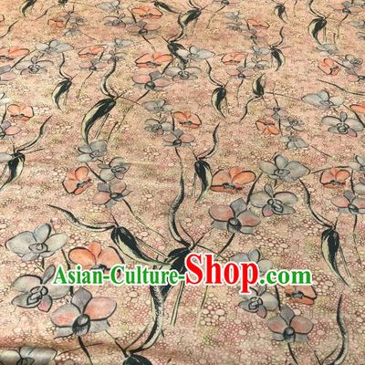 Asian Chinese Traditional Flowers Pattern Design Pink Gambiered Guangdong Gauze Fabric Silk Material