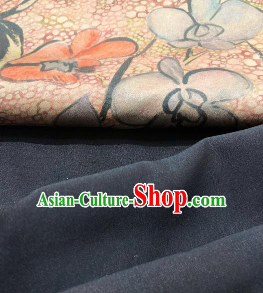 Asian Chinese Traditional Flowers Pattern Design Pink Gambiered Guangdong Gauze Fabric Silk Material Asian Chinese Traditional Flowers Pattern Design Pink Gambiered Guangdong Gauze Fabric Silk Material