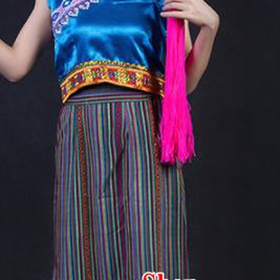 Chinese Traditional Nu Nationality Stage Show Dress Ethnic Minority Folk Dance Costume for Women
