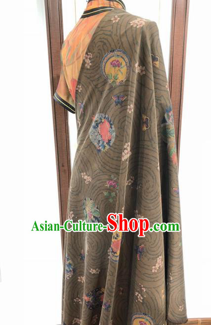 Asian Chinese Traditional Peony Flowers Pattern Design Grey Gambiered Guangdong Gauze Fabric Silk Material Asian Chinese Traditional Peony Flowers Pattern Design Grey Gambiered Guangdong Gauze Fabric Silk Material