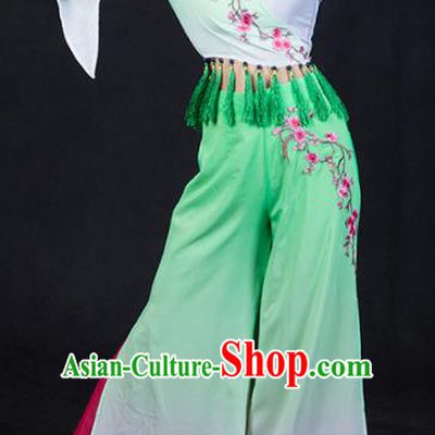 Chinese Spring Festival Gala Folk Dance Green Outfits Traditional Fan Dance Costume for Women