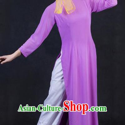 Chinese Traditional Jing Nationality Stage Show Purple Dress Ethnic Minority Folk Dance Costume for Women
