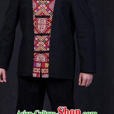 Chinese Traditional Miao Nationality Festival Compere Black Outfits Ethnic Minority Folk Dance Stage Show Costume for Men