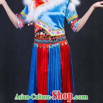 Chinese Traditional Tajik Nationality Stage Show Blue Dress Ethnic Minority Folk Dance Costume for Women