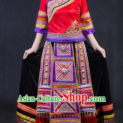 Chinese Traditional Yao Nationality Stage Show Wedding Dress Ethnic Minority Folk Dance Costume for Women
