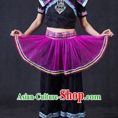 Chinese Traditional Zhuang Nationality Stage Show Outfits Ethnic Minority Folk Dance Costume for Women