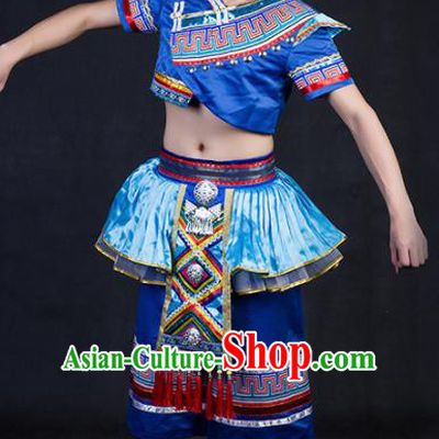 Chinese Traditional Zhuang Nationality Festival Compere Deep Blue Outfits Ethnic Minority Folk Dance Stage Show Costume for Men